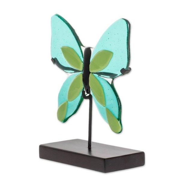 Alternate image for Art Glass Butterfly Sculpture in Green from El Salvador Flight of Color in Green