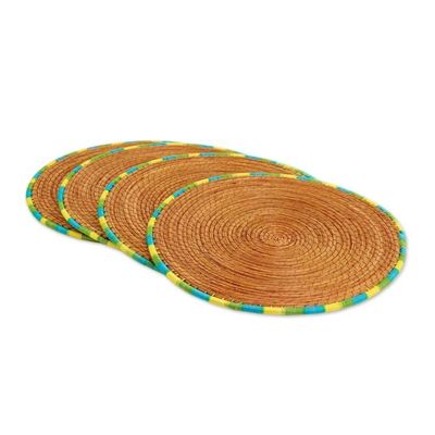 Alternate image for Four Pine Needle Placemats with Blue Green and Yellow Trim Latin Dinnertime