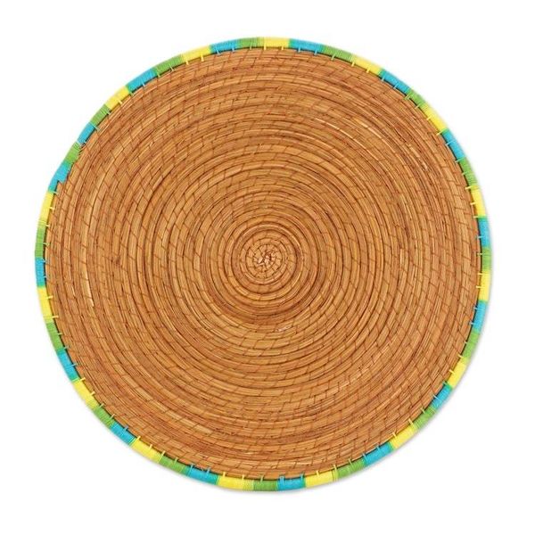 Alternate image for Four Pine Needle Placemats with Blue Green and Yellow Trim Latin Dinnertime