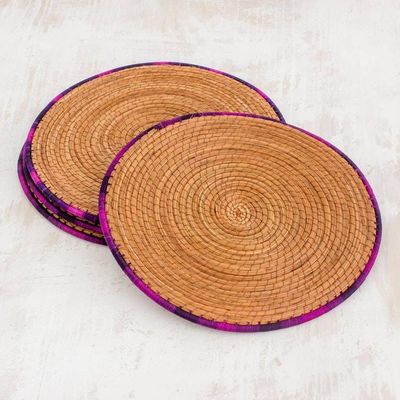 Primary image for Four Pine Needle Placemats with Purple Trim from Guatemala Latin Dinnertime in Purple