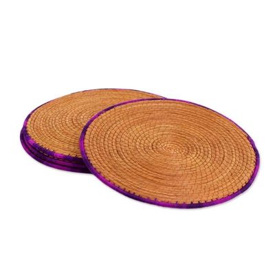 Alternate image for Four Pine Needle Placemats with Purple Trim from Guatemala Latin Dinnertime in Purple
