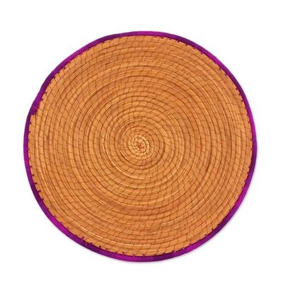Alternate image for Four Pine Needle Placemats with Purple Trim from Guatemala Latin Dinnertime in Purple