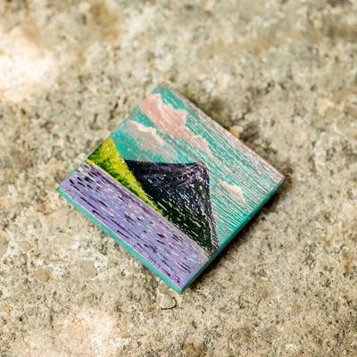 Alternate image for Hand-Painted Cedarwood Magnet of Guatemalan Lake Atitlan Lake Atitlan
