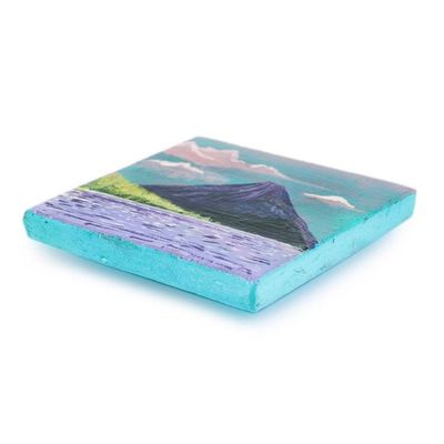 Alternate image for Hand-Painted Cedarwood Magnet of Guatemalan Lake Atitlan Lake Atitlan