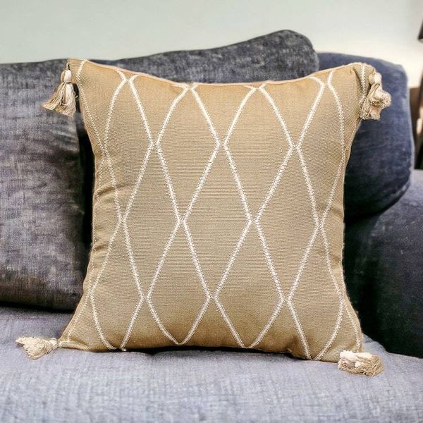 Alternate image for Diamond-Patterned Sage and Ivory Cotton Cushion Cover Sage of Diamonds