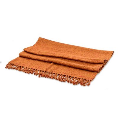 Alternate image for Hand-Woven Textured Fringed Cotton Scarf in Yellow and Red Geometric Fire