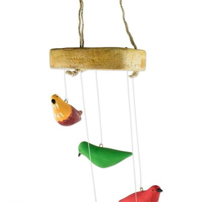 Alternate image for Hand Carved Wood Bird Mobile Feathered Friends