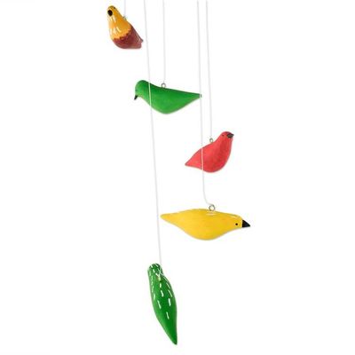 Alternate image for Hand Carved Wood Bird Mobile Feathered Friends