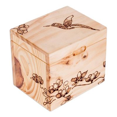 Alternate image for Hand-Carved Hummingbird-Themed Pinewood Decorative Box Harmonious Traces