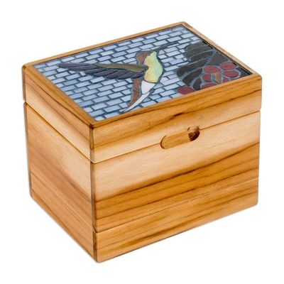 Alternate image for Glass Hummingbird Mosaic Teak Wood Decorative Box Mosaically Majestic