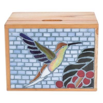 Alternate image for Glass Hummingbird Mosaic Teak Wood Decorative Box Mosaically Majestic