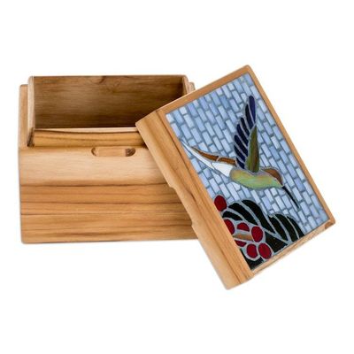Alternate image for Glass Hummingbird Mosaic Teak Wood Decorative Box Mosaically Majestic