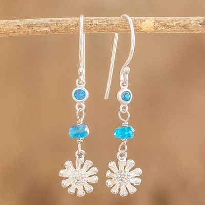 Alternate image for Crystal Beaded Sterling Silver Floral Dangle Earrings Turquoise Daisies