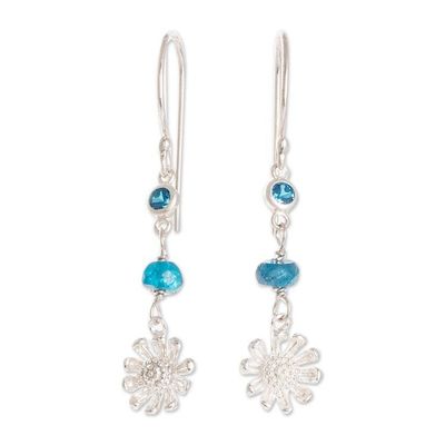 Alternate image for Crystal Beaded Sterling Silver Floral Dangle Earrings Turquoise Daisies