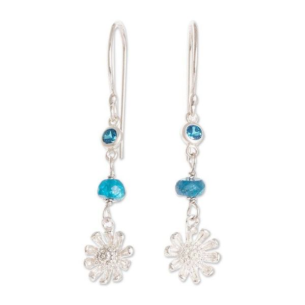 Alternate image for Crystal Beaded Sterling Silver Floral Dangle Earrings Turquoise Daisies