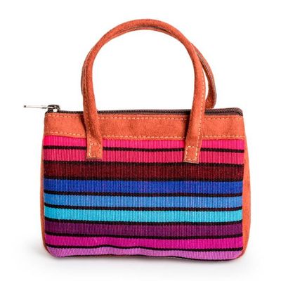 Alternate image for Multicolor Striped Cotton Handle Bag with Leather Accents Vibrant Choices