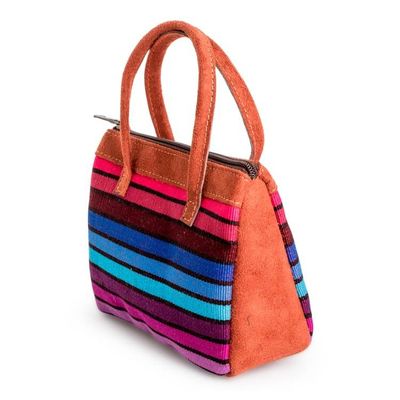 Alternate image for Multicolor Striped Cotton Handle Bag with Leather Accents Vibrant Choices