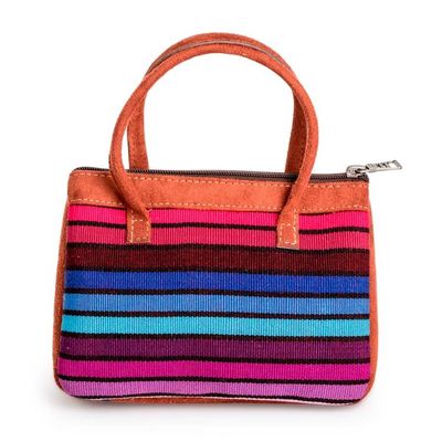 Alternate image for Multicolor Striped Cotton Handle Bag with Leather Accents Vibrant Choices