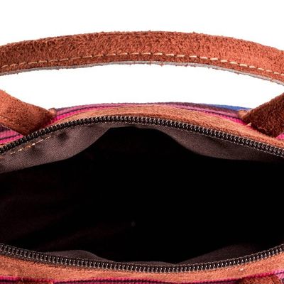 Alternate image for Multicolor Striped Cotton Handle Bag with Leather Accents Vibrant Choices