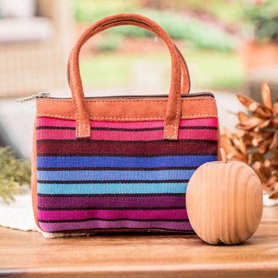 Alternate image for Multicolor Striped Cotton Handle Bag with Leather Accents Vibrant Choices