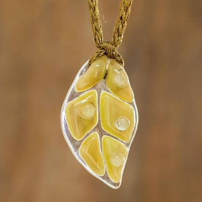 Primary image for Golden Yellow Glass Leaf Pendant Necklace with Cord Yellow Rainforest Drop