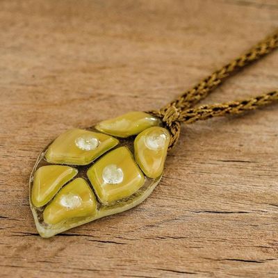 Alternate image for Golden Yellow Glass Leaf Pendant Necklace with Cord Yellow Rainforest Drop