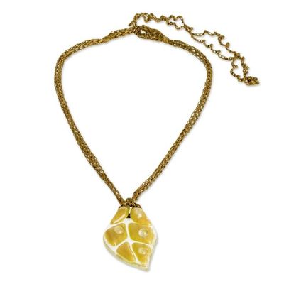 Alternate image for Golden Yellow Glass Leaf Pendant Necklace with Cord Yellow Rainforest Drop