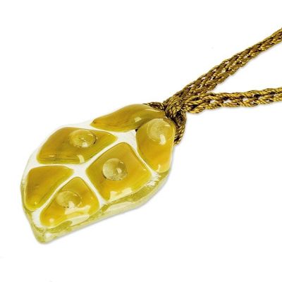 Alternate image for Golden Yellow Glass Leaf Pendant Necklace with Cord Yellow Rainforest Drop