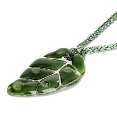 Alternate image for Dark Green Art Glass Leaf Pendant Necklace with Braided Cord Green Rain Forest Drop