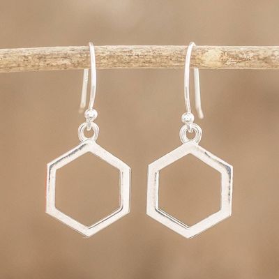 Alternate image for Sterling Silver Hexagon Dangle Earrings from Costa Rica Hexagon