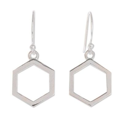 Alternate image for Sterling Silver Hexagon Dangle Earrings from Costa Rica Hexagon
