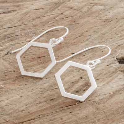 Alternate image for Sterling Silver Hexagon Dangle Earrings from Costa Rica Hexagon