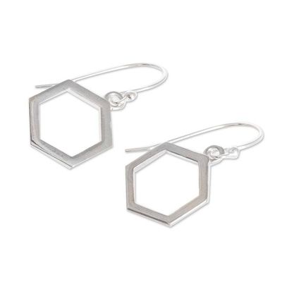 Alternate image for Sterling Silver Hexagon Dangle Earrings from Costa Rica Hexagon