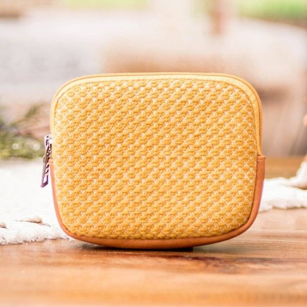 Alternate image for Leather-Accented 100 Cotton Coin Purse in a Yellow Hue Sunny Tales