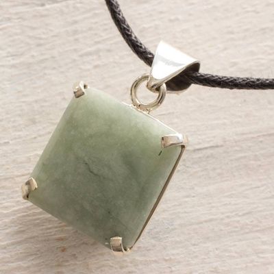 Alternate image for Handcrafted Silver and Apple Green Maya Jade Necklace Abstract Square