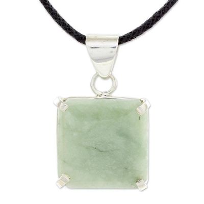 Alternate image for Handcrafted Silver and Apple Green Maya Jade Necklace Abstract Square