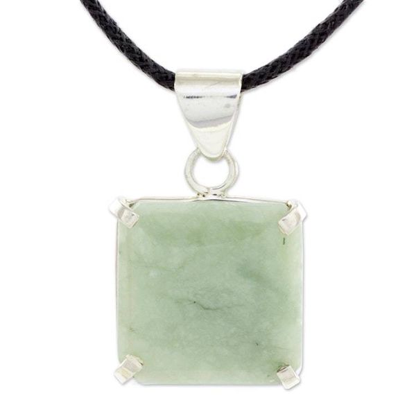 Alternate image for Handcrafted Silver and Apple Green Maya Jade Necklace Abstract Square