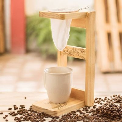 Alternate image for Macaw-Themed Laurel Wood Single-Serve Drip Coffee Stand Tropical Delights