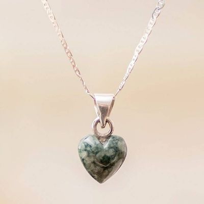 Primary image for Heart-Themed Light Green Jade Silver Pendant Necklace Light Green Symbol of Love