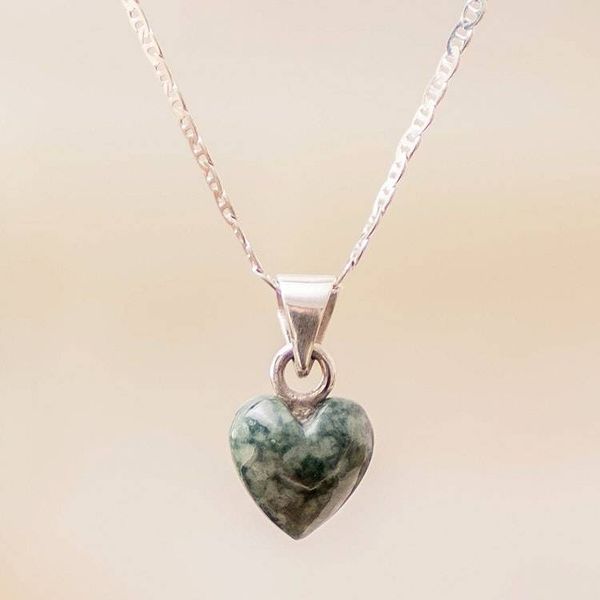 Alternate image for Heart-Themed Light Green Jade Silver Pendant Necklace Light Green Symbol of Love