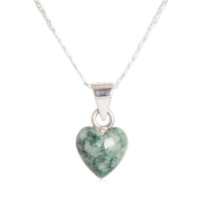 Alternate image for Heart-Themed Light Green Jade Silver Pendant Necklace Light Green Symbol of Love
