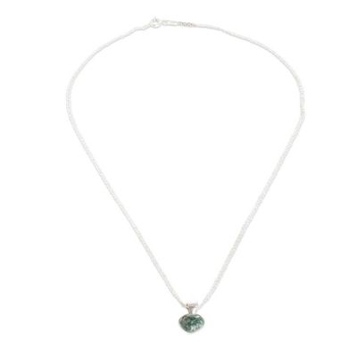Alternate image for Heart-Themed Light Green Jade Silver Pendant Necklace Light Green Symbol of Love