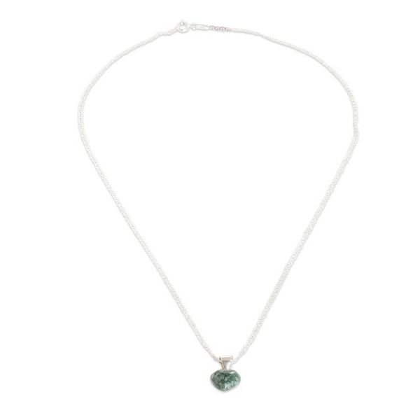 Alternate image for Heart-Themed Light Green Jade Silver Pendant Necklace Light Green Symbol of Love