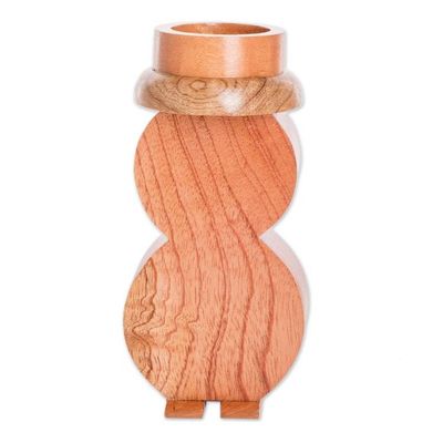 Alternate image for Hand-Carved Cedar Wood Snowman Candleholder in Brown Snowy Friend