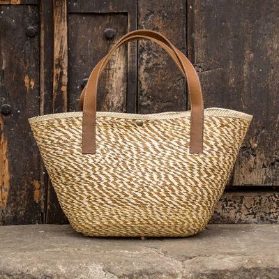 Alternate image for Handcrafted Beige and Brown Natural Fiber Shoulder Bag El Tunco Beach