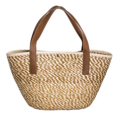 Alternate image for Handcrafted Beige and Brown Natural Fiber Shoulder Bag El Tunco Beach