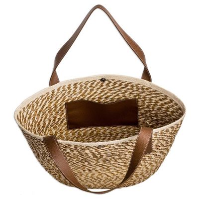 Alternate image for Handcrafted Beige and Brown Natural Fiber Shoulder Bag El Tunco Beach