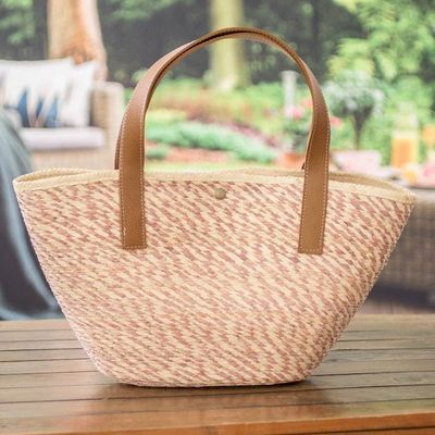 Alternate image for Handcrafted Beige and Pink Natural Fiber Shoulder Bag Las Flores Beach