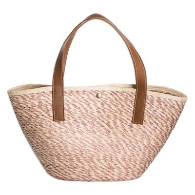 Alternate image for Handcrafted Beige and Pink Natural Fiber Shoulder Bag Las Flores Beach