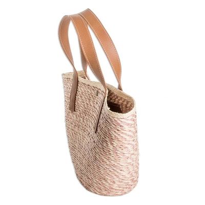 Alternate image for Handcrafted Beige and Pink Natural Fiber Shoulder Bag Las Flores Beach